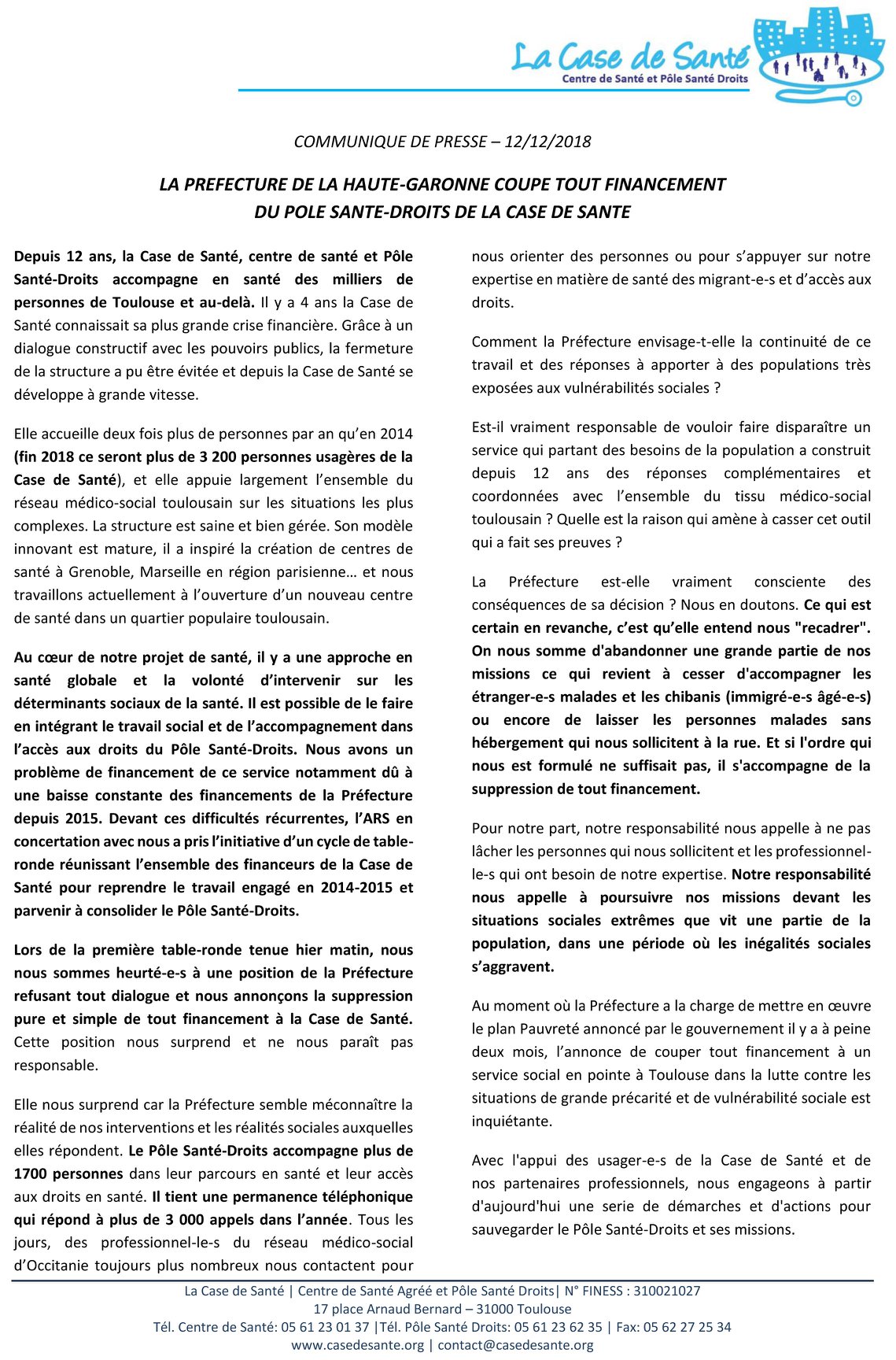 Communiqué La Préfecture de la Haute-Garonne coupe tout financement du Pôle Santé-Droits de la Case de Santé.jpg