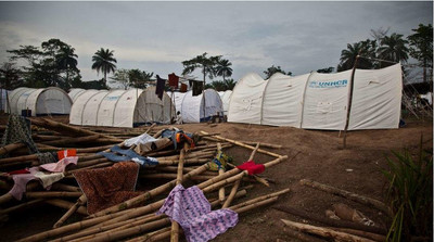 De plus de 300 000 en 2011, il reste aujourd'hui environ 50 000 réfugiés ivoiriens. Ici, un camp au Liberia. Crédit : AFP