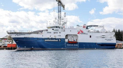 Le Geo Barents, nouveau navire humanitaire affrété par l'ONG Médecins sans frontières. Crédit : Twitter @MSF_Sea