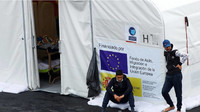 Des migrants dans un campement de Grande Canarie, le 26 janvier 2021, après avoir été transférés depuis des hôtels du sud de l'île. Crédit : Reuters