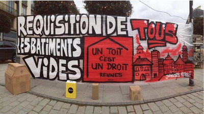 En accord avec les promoteurs concernés, des bâtiments voués à être détruits sont temporairement occupés par des migrants sans-abri à Rennes. La mairie finance chauffage et électricité. Crédit : UTUD/Facebook
