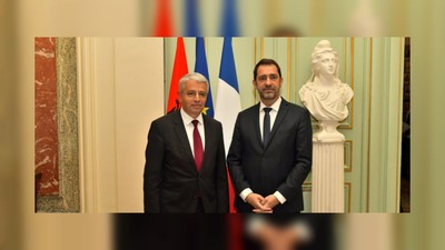 Christophe Castaner, le ministre de l'Intérieur français, et son homologue albanais Aleksander Lleshaj en visite à Paris le 27 mars. Crédit : Ministère de l'Intérieur