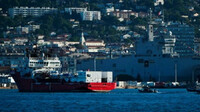 L'Ocean Viking est arrivé au port militaire de Toulon. Credit:CHRISTOPHE SIMON / AFP