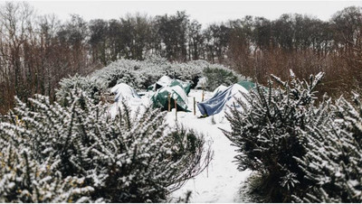 Il neige à Calais où vivent près de 1000 migrants cachés dans les environs. Crédit : Care4Calais/January 2021