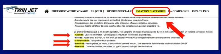 Capture d'écran du site de la compagnie Twin Jet qui loue ses avions d'affaires à la police aux frontières Capture d'écran du site de la compagnie Twin Jet qui loue ses avions d'affaires à la police aux frontières