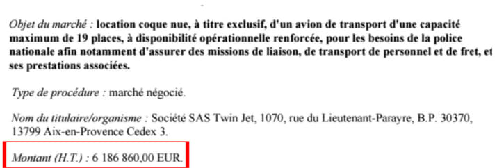 Extrait du premier appel d'offres passé pour la location d'un appareil «d'une capacité maximum de 19 places». Extrait du premier appel d'offres passé pour la location d'un appareil «d'une capacité maximum de 19 places».